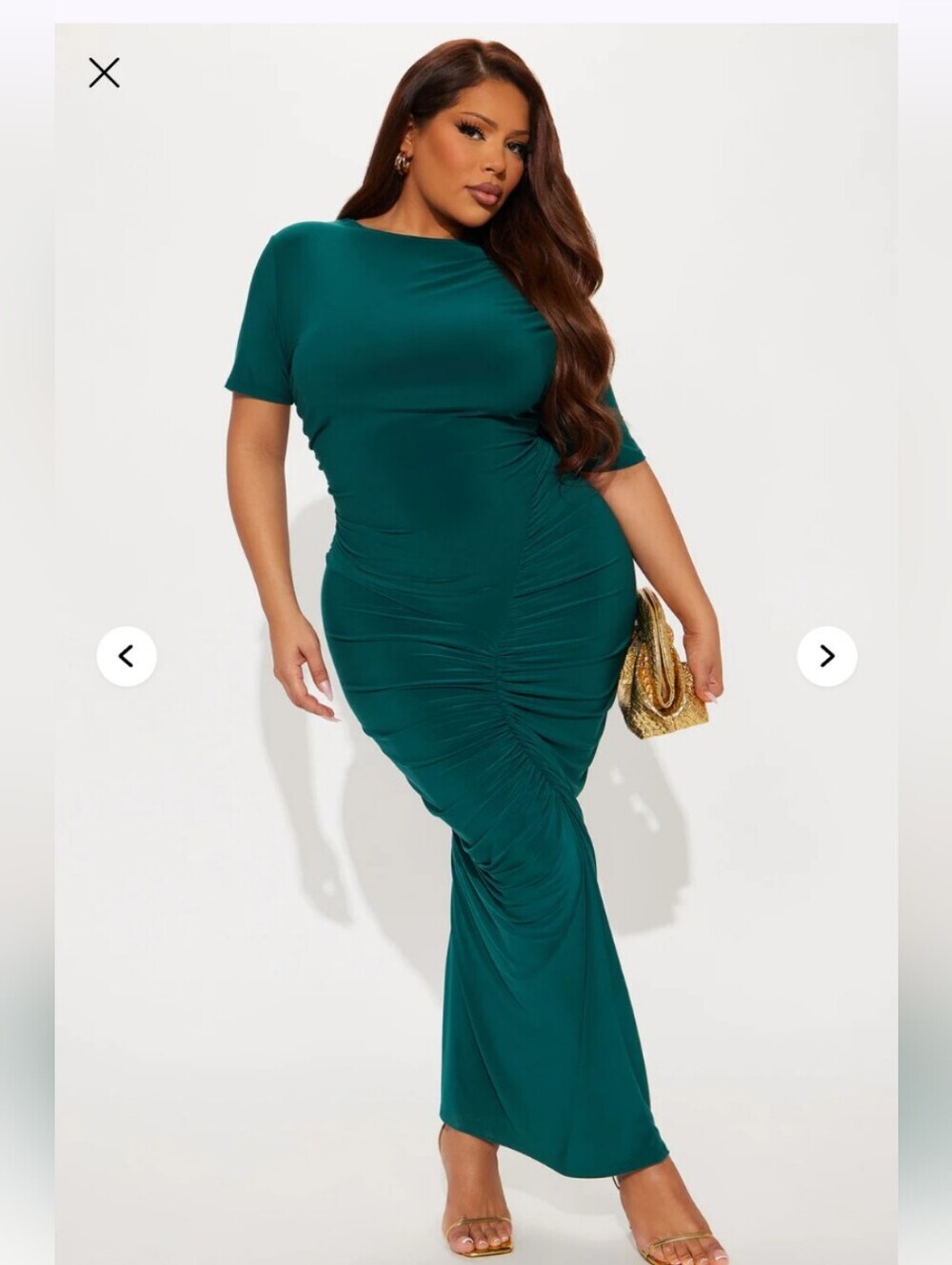 Fashion Nova Keep Calling Ruched Maxi Dress - Hunter 1X (NWOT)